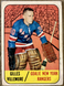 1967-68 Topps #86 Gilles Villemure Rookie RC Rangers (gum stained, soft corners)