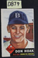 Vintage 1953 Topps - DON HOAK - Brooklyn Dodgers Rookie RC Card #176 (D879